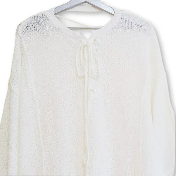 NWT POL Women's Lace-up V-Neck Raw Edge Lightweight Knit Tunic Top Sweater