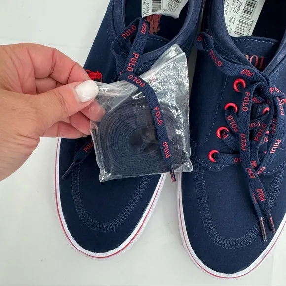 NWT POLO Ralph Lauren Faxon Low Size 9 Navy Blue/Red Pony Men's Boat Shoes