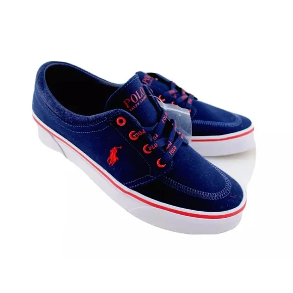 NWT POLO Ralph Lauren Faxon Low Size 9 Navy Blue/Red Pony Men's Boat Shoes