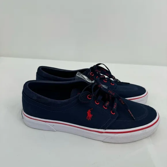 NWT POLO Ralph Lauren Faxon Low Size 9 Navy Blue/Red Pony Men's Boat Shoes