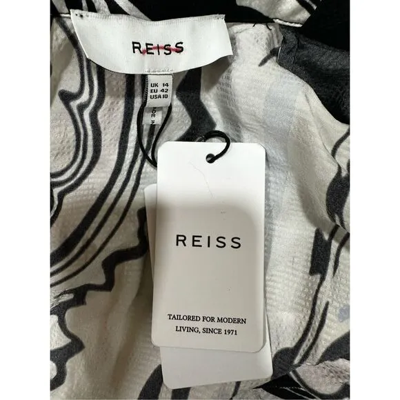 NWT Reiss Samara Pleat Front Midi Dress Black White Size 10 $475