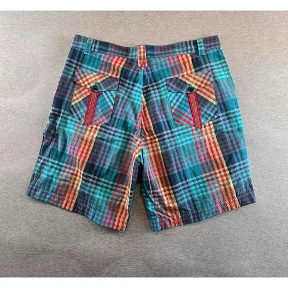 NWT Robert Graham Mens Shorts Sz 40 Aqua Sunspot Check Chino Preppy 9&quot; Inseam