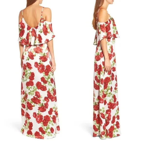 NWT SHOW ME YOUR MUMU Caitlin Ruffle Maxi Dress Antique Rose Chiffon, Size Small
