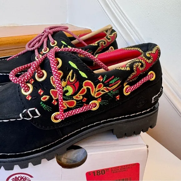 NWT Timberland x CLOT 3-Eye Boat Shoe Embroidered Hand-sewn black loafer shoes