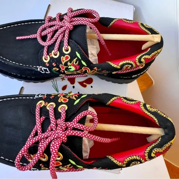 NWT Timberland x CLOT 3-Eye Boat Shoe Embroidered Hand-sewn black loafer shoes