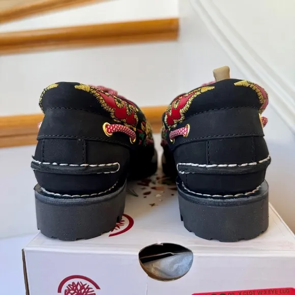 NWT Timberland x CLOT 3-Eye Boat Shoe Embroidered Hand-sewn black loafer shoes