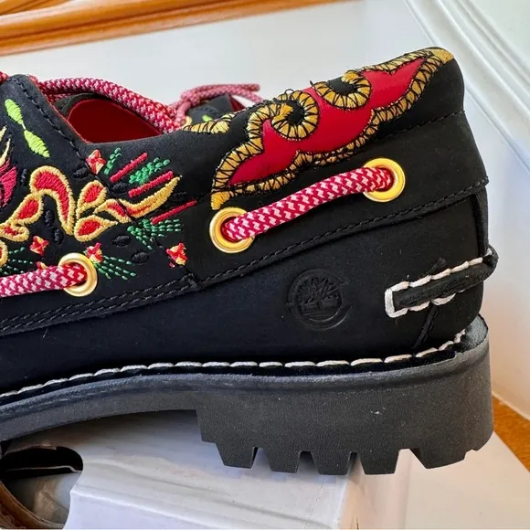 NWT Timberland x CLOT 3-Eye Boat Shoe Embroidered Hand-sewn black loafer shoes