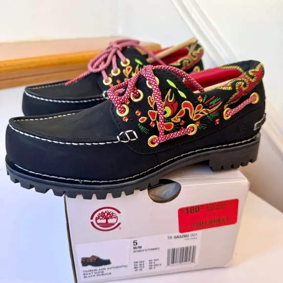NWT Timberland x CLOT 3-Eye Boat Shoe Embroidered Hand-sewn black loafer shoes