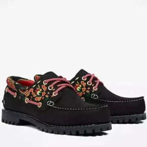 NWT Timberland x CLOT 3-Eye Boat Shoe Embroidered Hand-sewn black loafer shoes