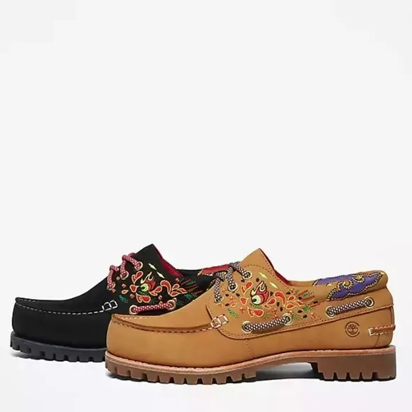 NWT Timberland x CLOT 3-Eye Boat Shoe Embroidered Hand-sewn black loafer shoes