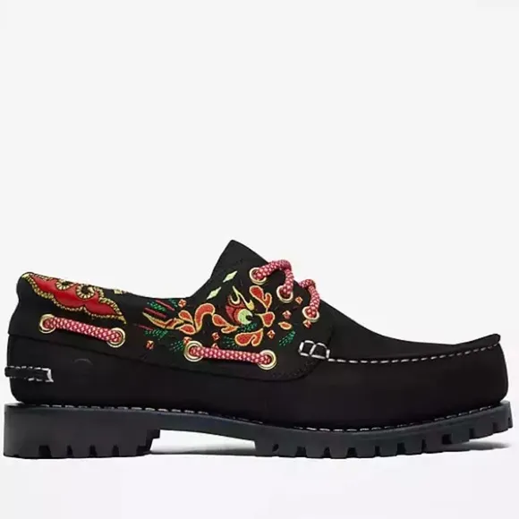 NWT Timberland x CLOT 3-Eye Boat Shoe Embroidered Hand-sewn black loafer shoes