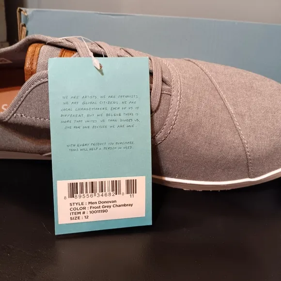 NWT Toms Men's Donovan Frost Grey Chambray Lace Up Athletic Shoes Sneakers Sz 12