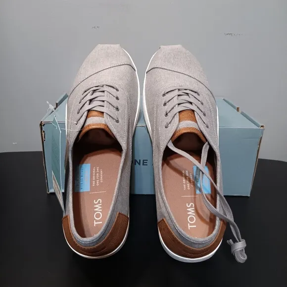 NWT Toms Men's Donovan Frost Grey Chambray Lace Up Athletic Shoes Sneakers Sz 12