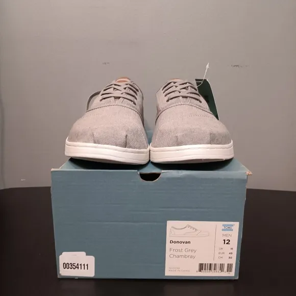 NWT Toms Men's Donovan Frost Grey Chambray Lace Up Athletic Shoes Sneakers Sz 12