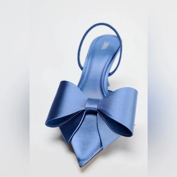 NWT. Zara Blue Satin Effect Stiletto Heeled Shoes. Size 6,5.