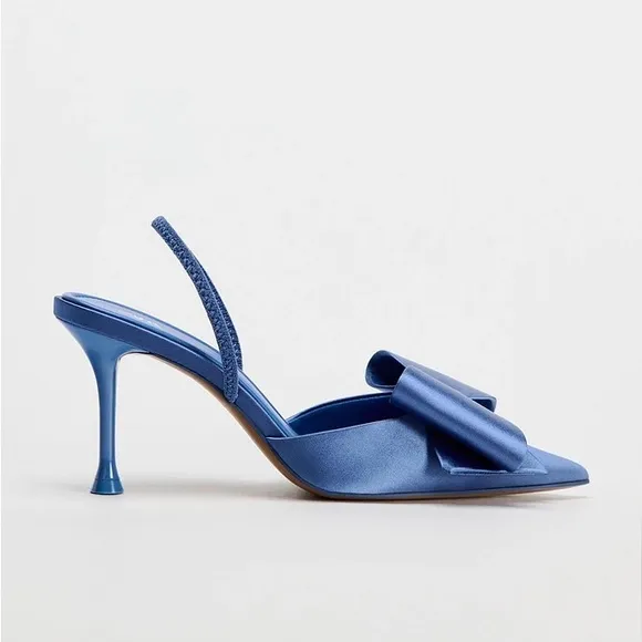 NWT. Zara Blue Satin Effect Stiletto Heeled Shoes. Size 6,5.