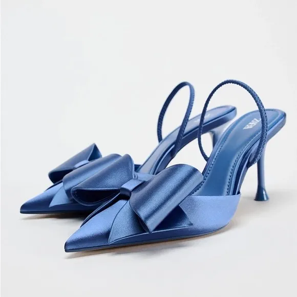 NWT. Zara Blue Satin Effect Stiletto Heeled Shoes. Size 6,5.