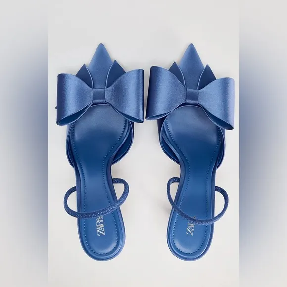 NWT. Zara Blue Satin Effect Stiletto Heeled Shoes. Size 6,5.