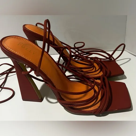 Oh Polly Bound to You Leatherette Lace Up Heels Sandals‎ in Terracotta Size 8.5