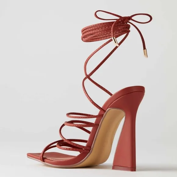 Oh Polly Bound to You Leatherette Lace Up Heels Sandals‎ in Terracotta Size 8.5