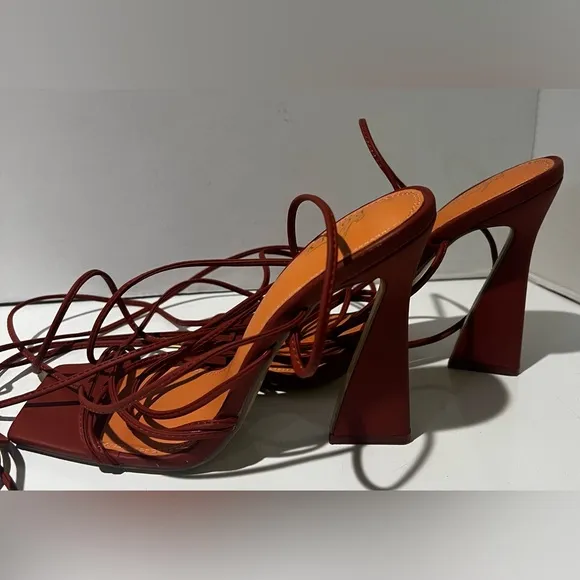 Oh Polly Bound to You Leatherette Lace Up Heels Sandals‎ in Terracotta Size 8.5
