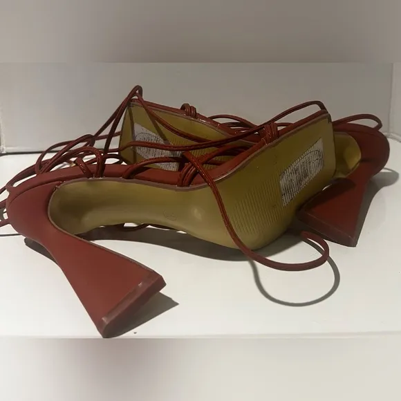 Oh Polly Bound to You Leatherette Lace Up Heels Sandals‎ in Terracotta Size 8.5