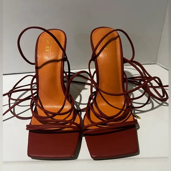 Oh Polly Bound to You Leatherette Lace Up Heels Sandals‎ in Terracotta Size 8.5