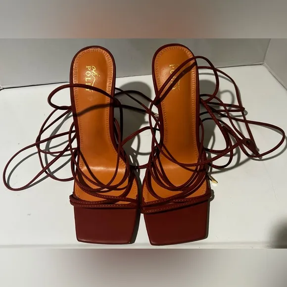 Oh Polly Bound to You Leatherette Lace Up Heels Sandals‎ in Terracotta Size 8.5