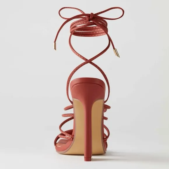 Oh Polly Bound to You Leatherette Lace Up Heels Sandals‎ in Terracotta Size 8.5