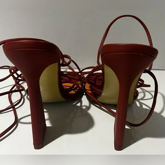 Oh Polly Bound to You Leatherette Lace Up Heels Sandals‎ in Terracotta Size 8.5
