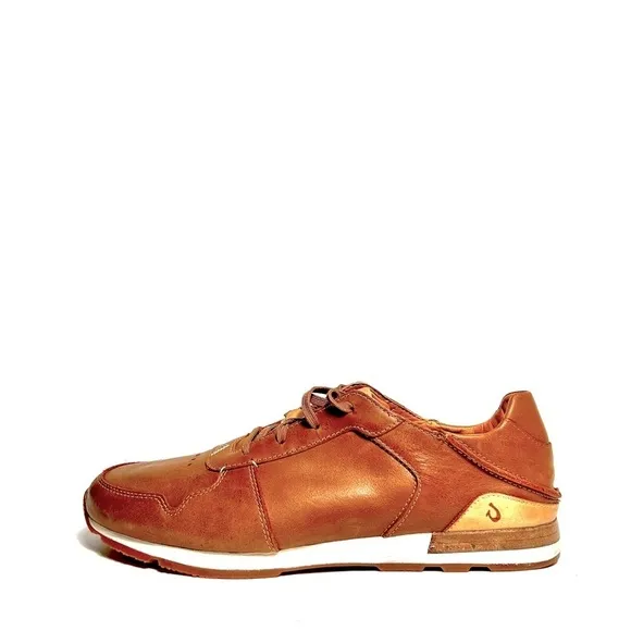OluKai HUAKA'I LI Tan Leather Drop Heel Boat Shoe Lace Up Shoe Mens 12
