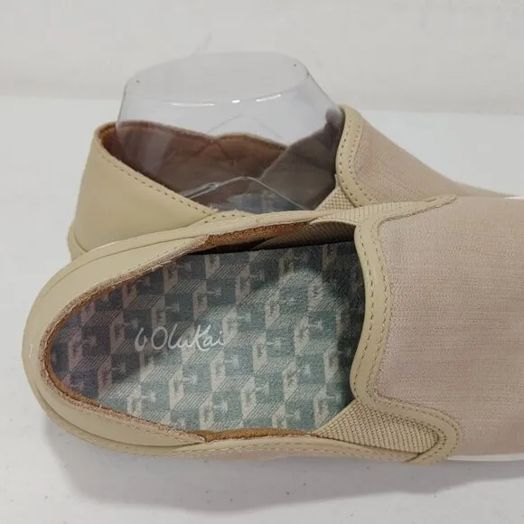 Olukai Ki'Ihele 'Ili Beige Leather Shoes Women's 8.5 NEW Without Box