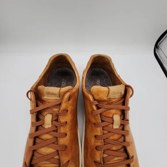 Olukai Lae'ahi Li Ili Shoes Mens 11 Brown Distressed Aged Leather Sneakers