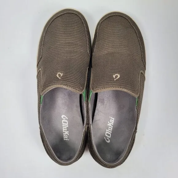 Olukai Men's Brown &amp; Green Mesh Slip-On Casual Shoes 10188-13AP US Size 9