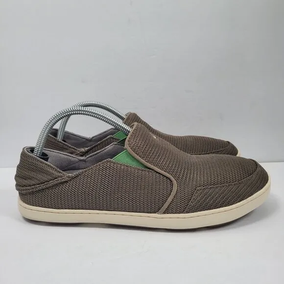 Olukai Men's Brown &amp; Green Mesh Slip-On Casual Shoes 10188-13AP US Size 9