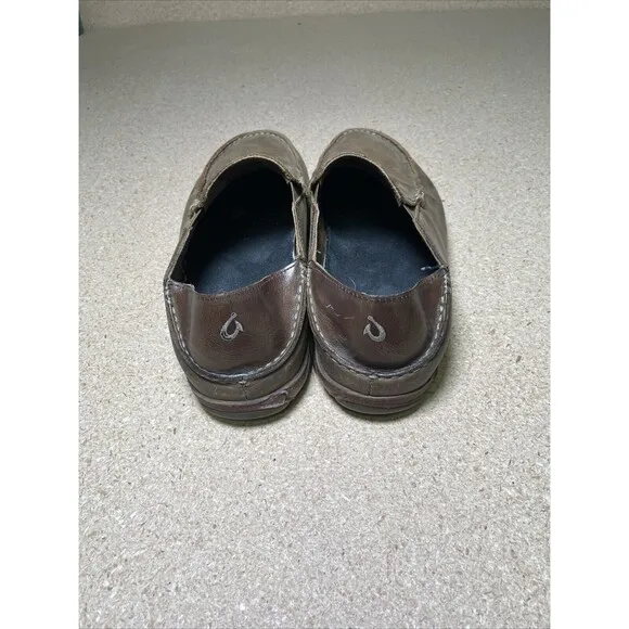 OluKai Moloa Brown Leather Collapsible Heel Loafers Shoes Mens Size 10.5