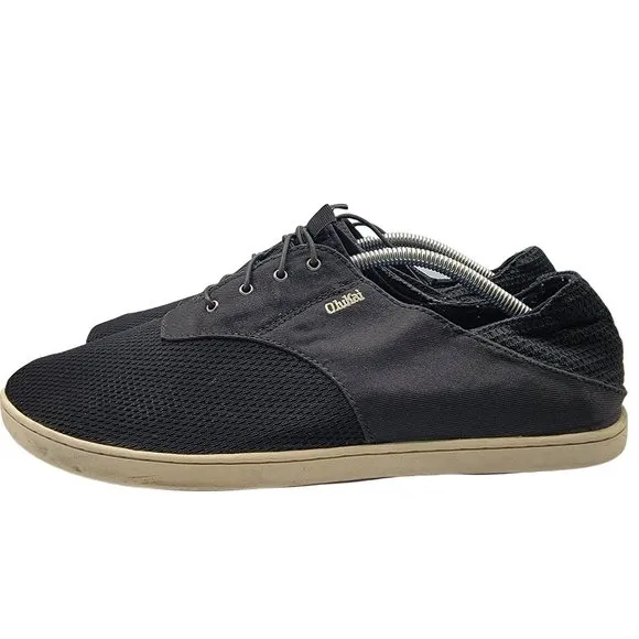 OluKai Nohea Moku Mens Size 12 Black Lace Up Boat Casual Shoes 10283-OXOX