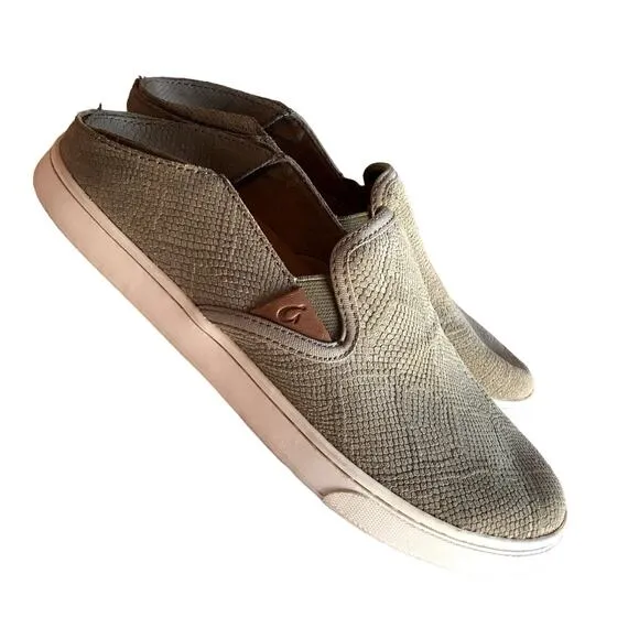 Olukai Sage Color Snakeskin Embossed Soft Leather Loafers Sneakers size 8