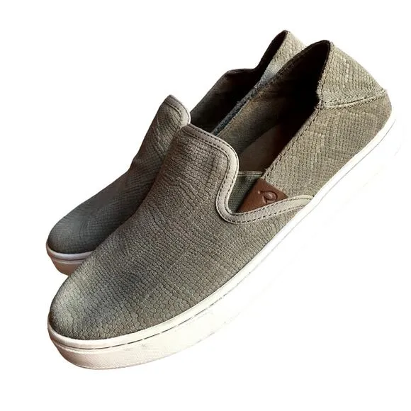 Olukai Sage Color Snakeskin Embossed Soft Leather Loafers Sneakers size 8