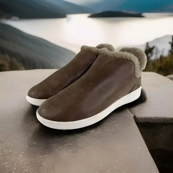 Olukai Malua Hulu Women's Fur Lined Booties US 7 Brown Leather Slip Boot Shoes
