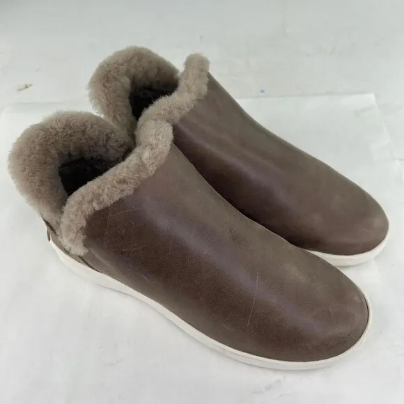 Olukai Malua Hulu Women's Fur Lined Booties US 7 Brown Leather Slip Boot Shoes