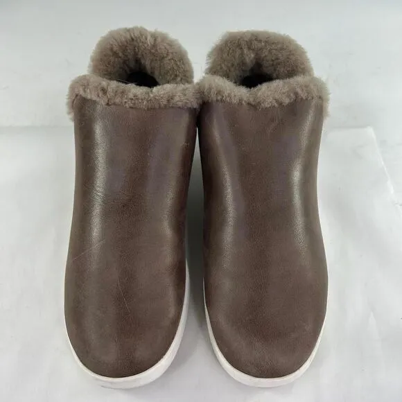 Olukai Malua Hulu Women's Fur Lined Booties US 7 Brown Leather Slip Boot Shoes