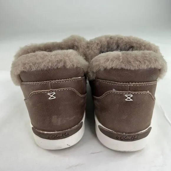 Olukai Malua Hulu Women's Fur Lined Booties US 7 Brown Leather Slip Boot Shoes