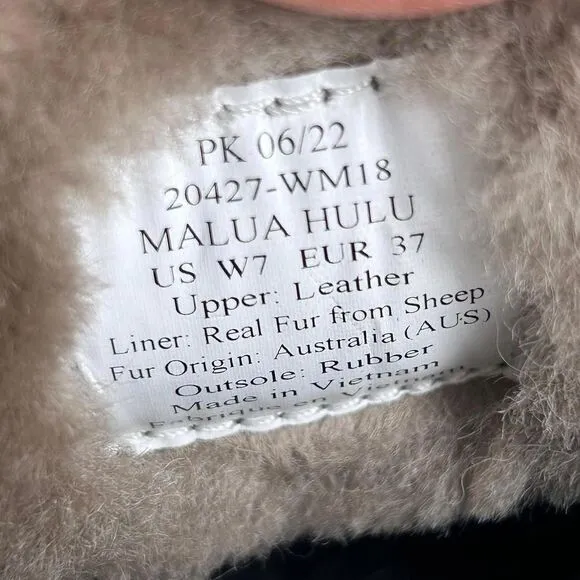 Olukai Malua Hulu Women's Fur Lined Booties US 7 Brown Leather Slip Boot Shoes
