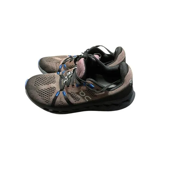On Womens Black and burgundy  Lace Up Cloudsurfer Trail Running Sneakers Shoes S