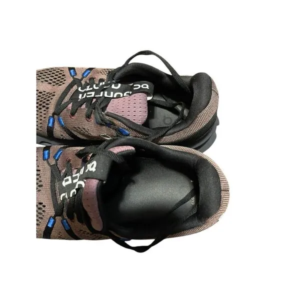 On Womens Black and burgundy  Lace Up Cloudsurfer Trail Running Sneakers Shoes S