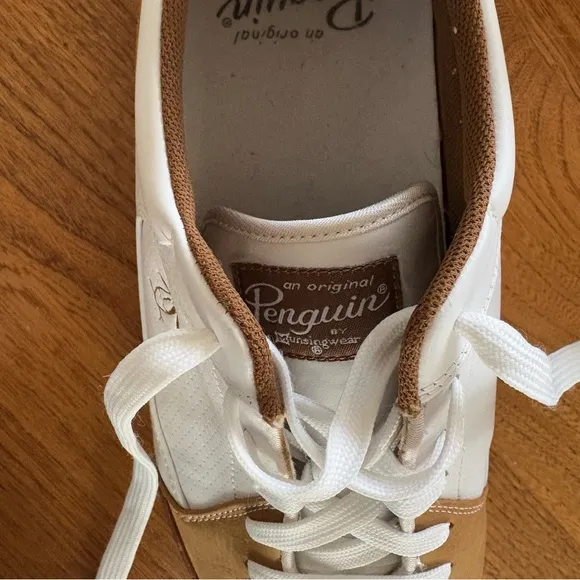 Original Penguin Harrison Leather Sneakers White Tan Gold Logo Lace Up Shoes 9
