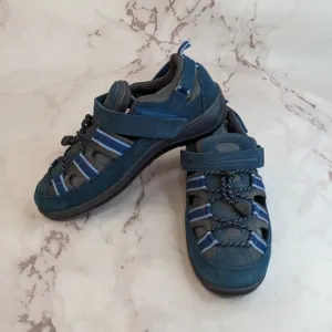 ORTHOFEET Sandal Womens Size 8 2E X Wide Blue Leather Suede Shoes Naples