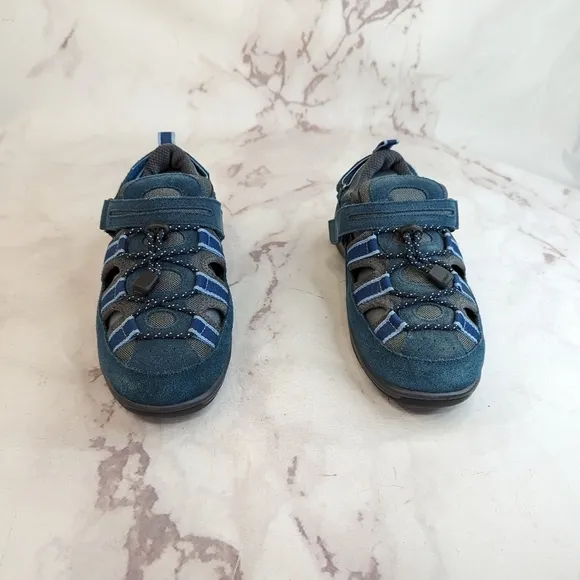 ORTHOFEET Sandal Womens Size 8 2E X Wide Blue Leather Suede Shoes Naples