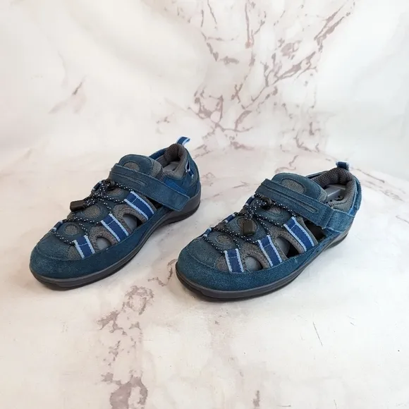 ORTHOFEET Sandal Womens Size 8 2E X Wide Blue Leather Suede Shoes Naples